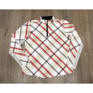 San Soleil Plaid Quarter Zip Golf Top Womens Large UV 50 Cooling Long Sleeve